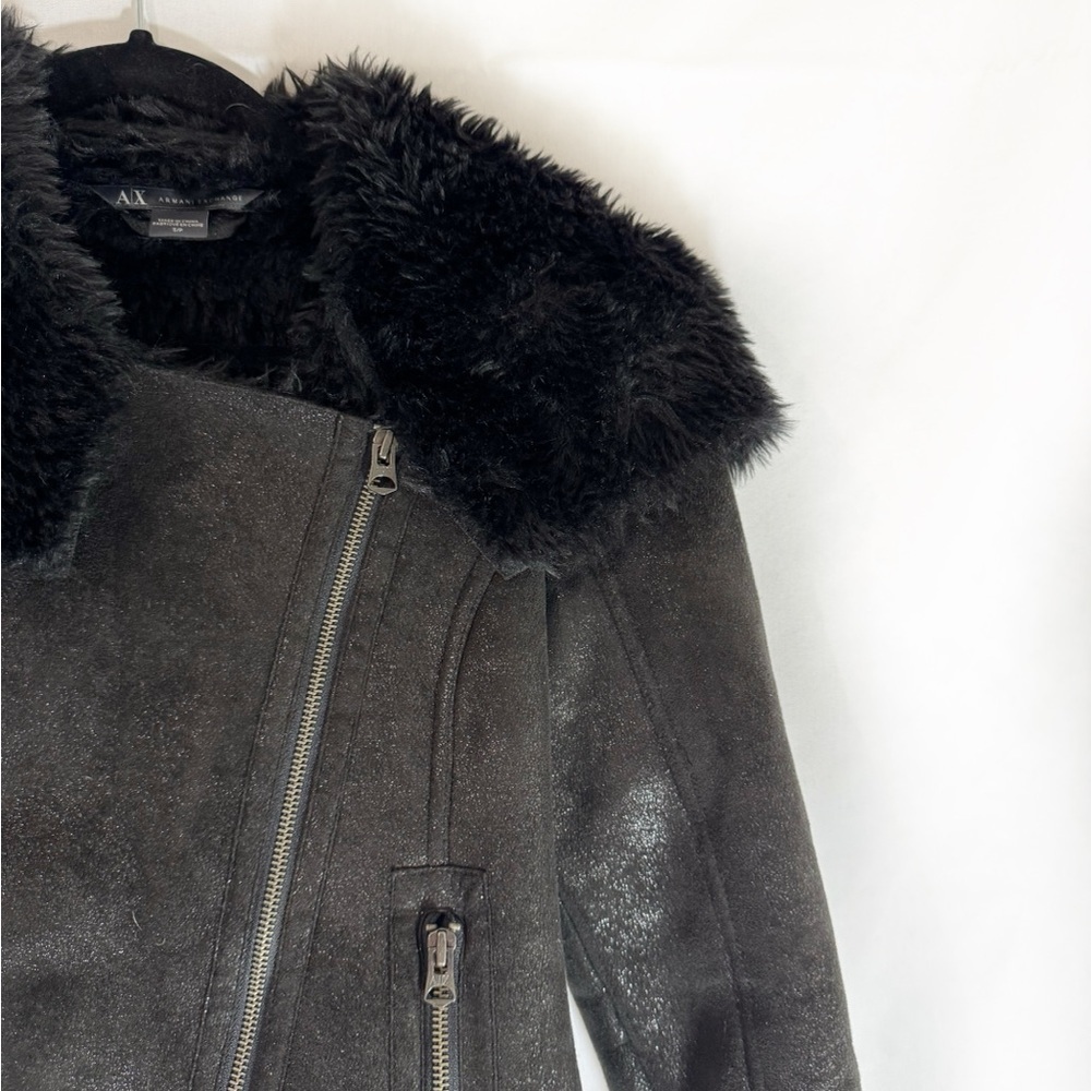 A/X Armani Exchange Faux Leather Faux Fur Lining Moto Jacket - Picture 8 of 10